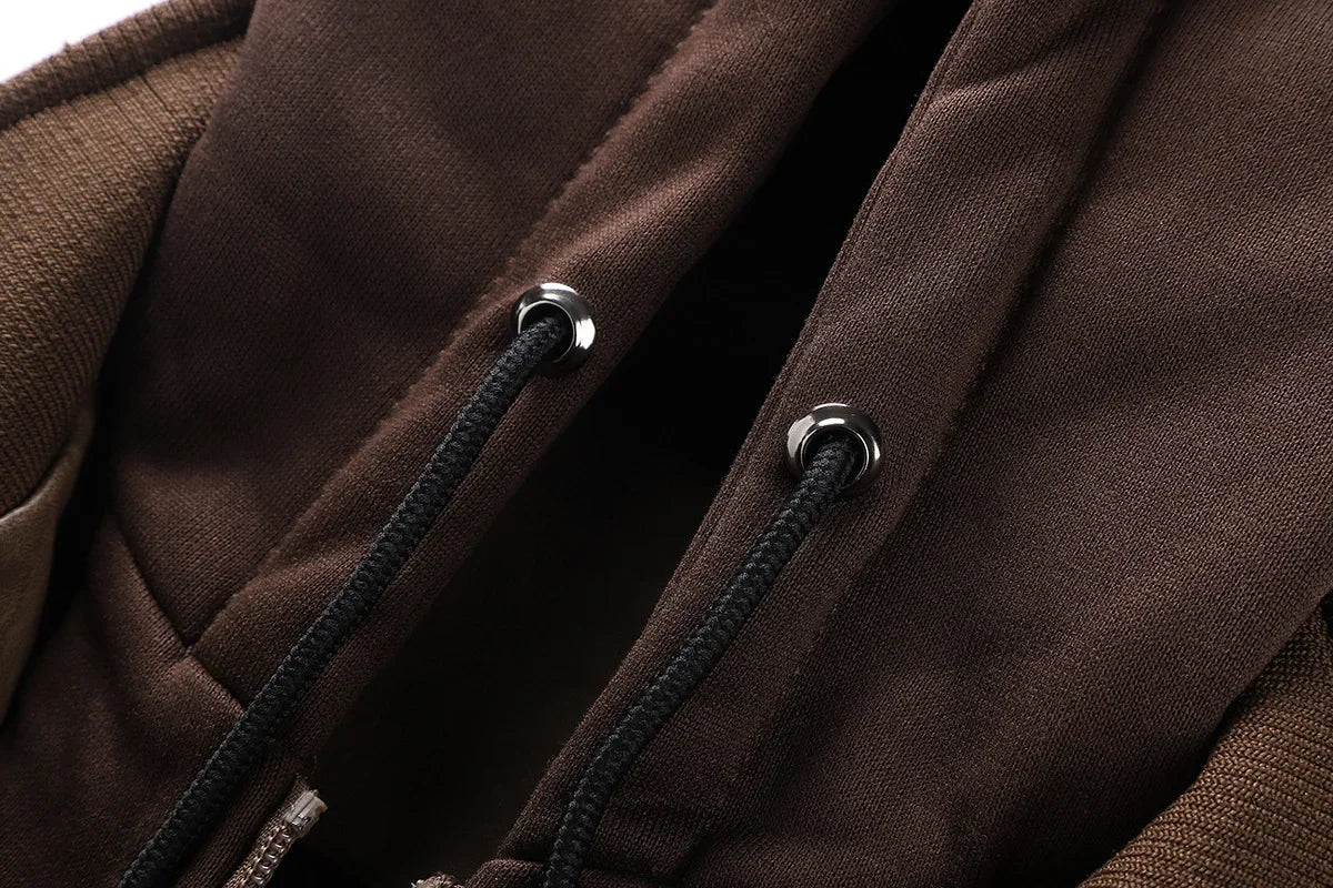 US Size Luxury Quality PU Jacket Men New Winter Faux Two-Piece Hooded Leather Jacket Casual Coat