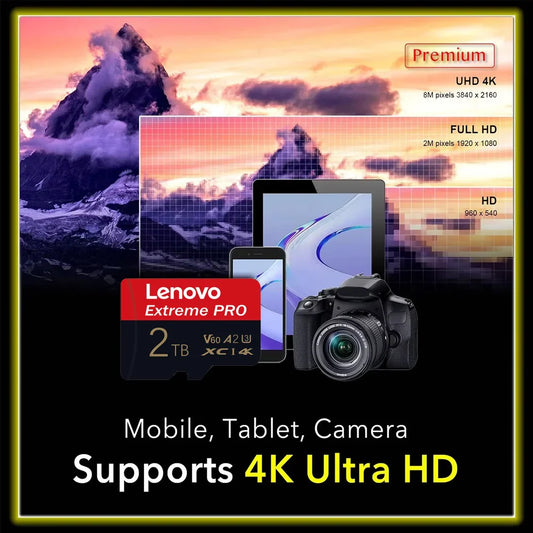 Lenovo 512GB Game-Exclusive Micro TF SD Card A2 V60 High Speed 4K Ultra-HD Video Flash Card 64GB Memory Card for Phone Camera PC