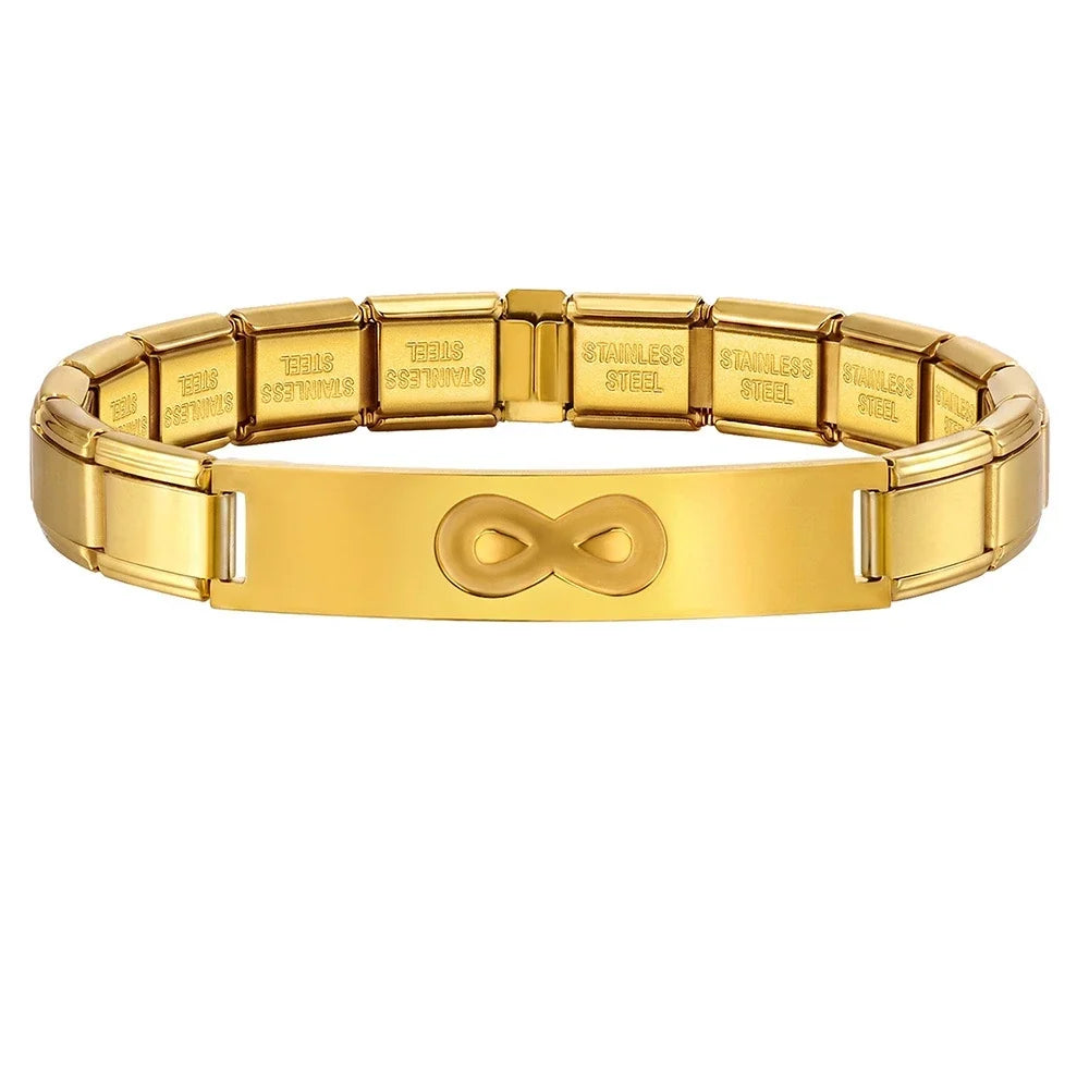 Italian Charm Link for Women Men 9mm Width Silver Gold Color Chain Stainless Steel Bracelet on Hand DIY Making Jewelry Wholesale