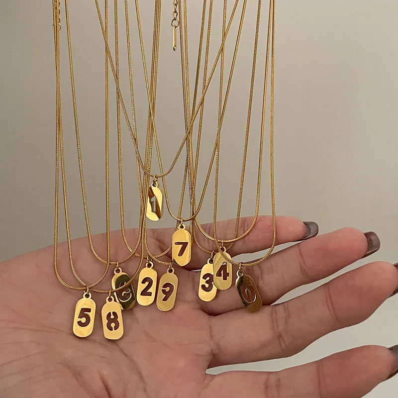 Stainless Steel Angel Number Necklace 0 1 2 3 4 5 6 7 8 9 Rectangle For Women Men Hollow Lucky Number Chain Necklaces Jewelry