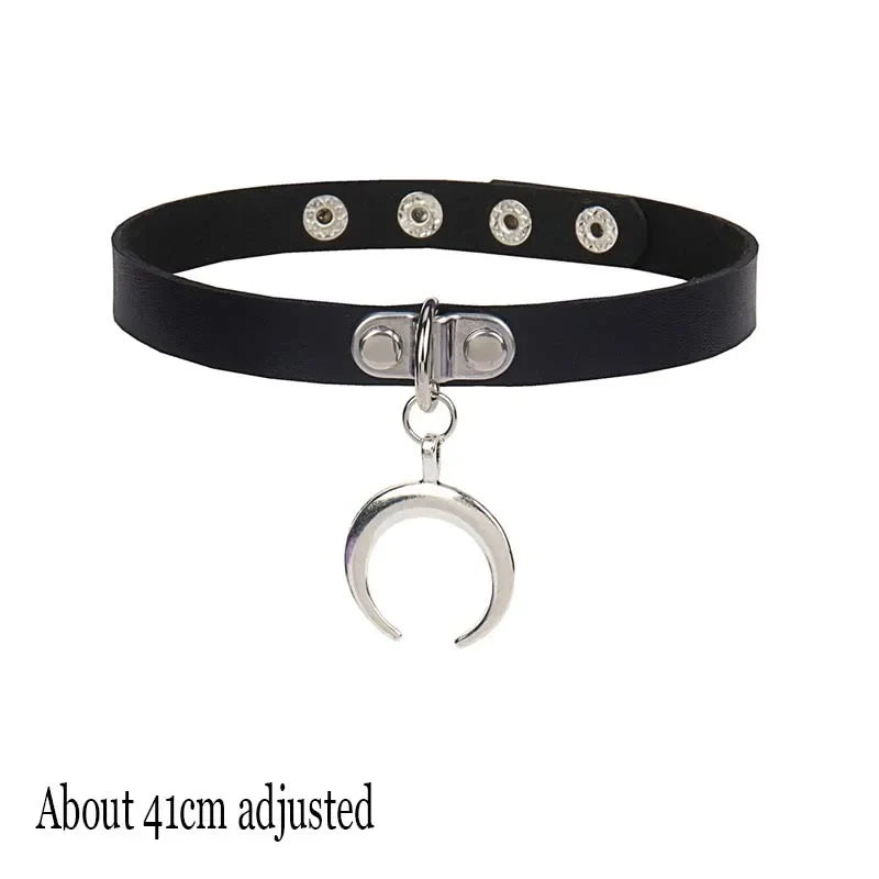 Black PU Leather Punk Choker Collar Necklace with Rivets Gothic Femme Jewelry for Party Club Sexy Goth Pendientes