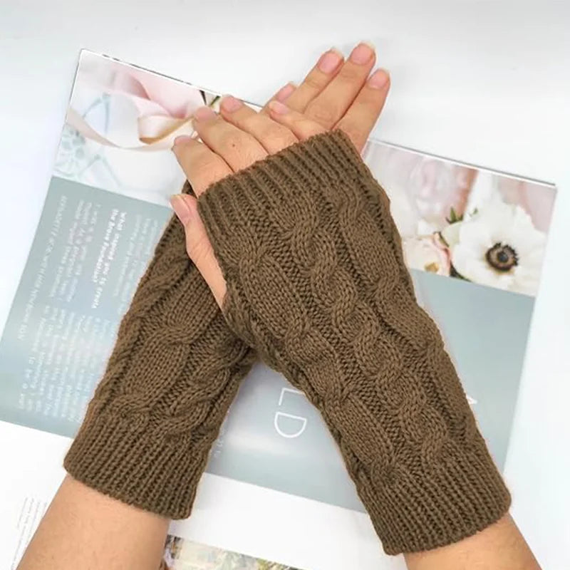 Women Stylish Hand Warmer Winter Gloves Arm Crochet Knitting Faux Wool Mitten Warm Fingerless Glove Twist Pattern Women Gloves