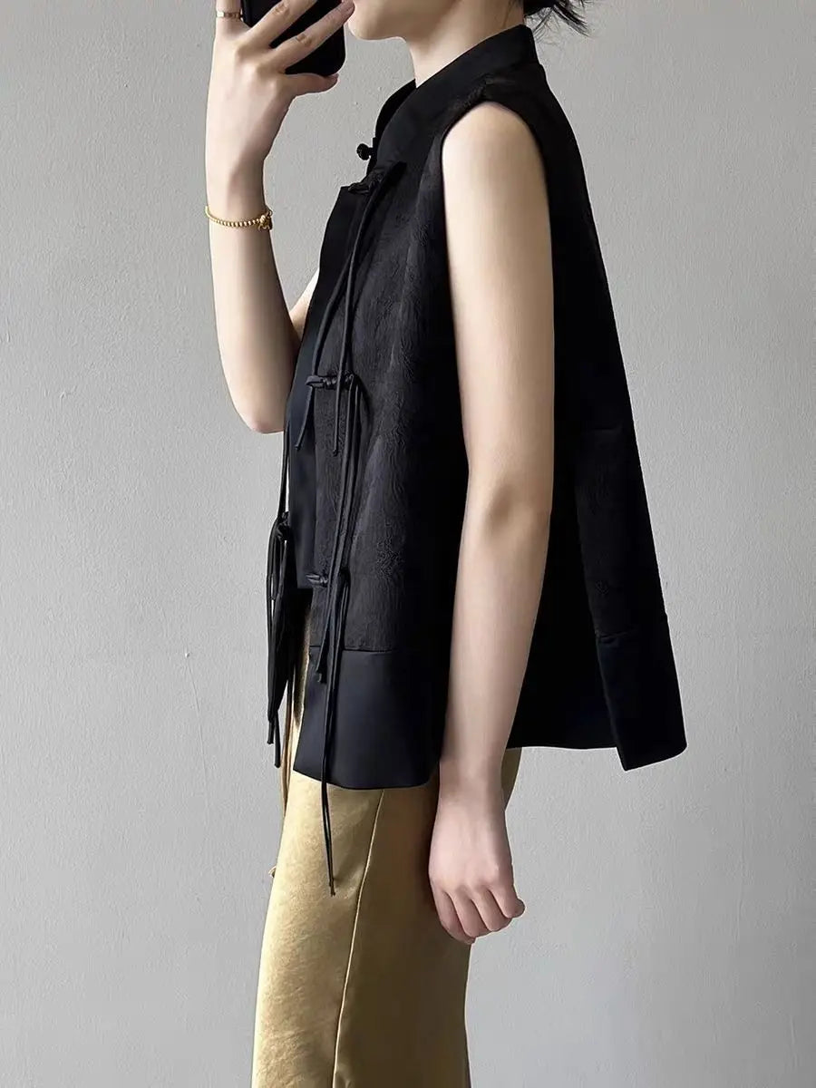 2026 spring new chinese new style plate buckle waistcoat jacket jacquard stand collar sleeveless retro women cheongsam waistcoat