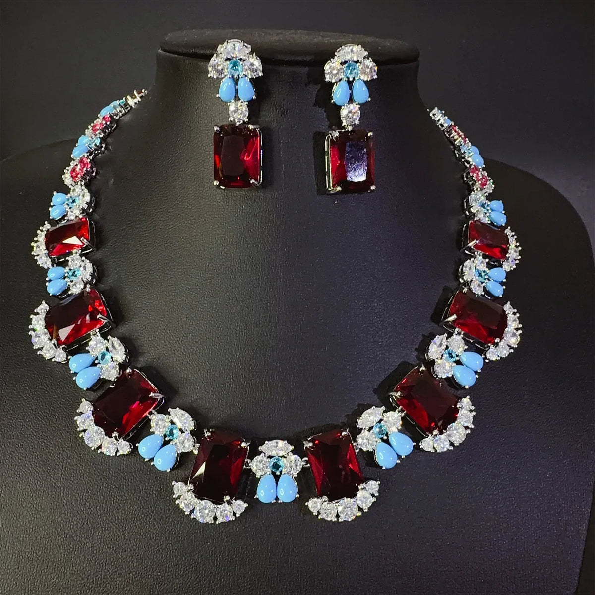 Popular twinkle square sliver color necklace earrings women dress decoration light luxury jewelry wedding Nigerian gift M-902