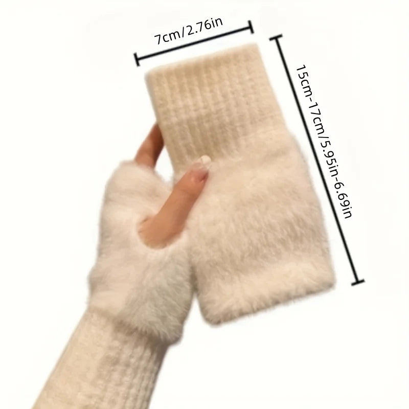 Women's Long Fleece Winter Gloves, Soft Warm Hand Warmer with Elastic Cuffs, Comfortable Cold Weather, Outdoor & Casual Wear