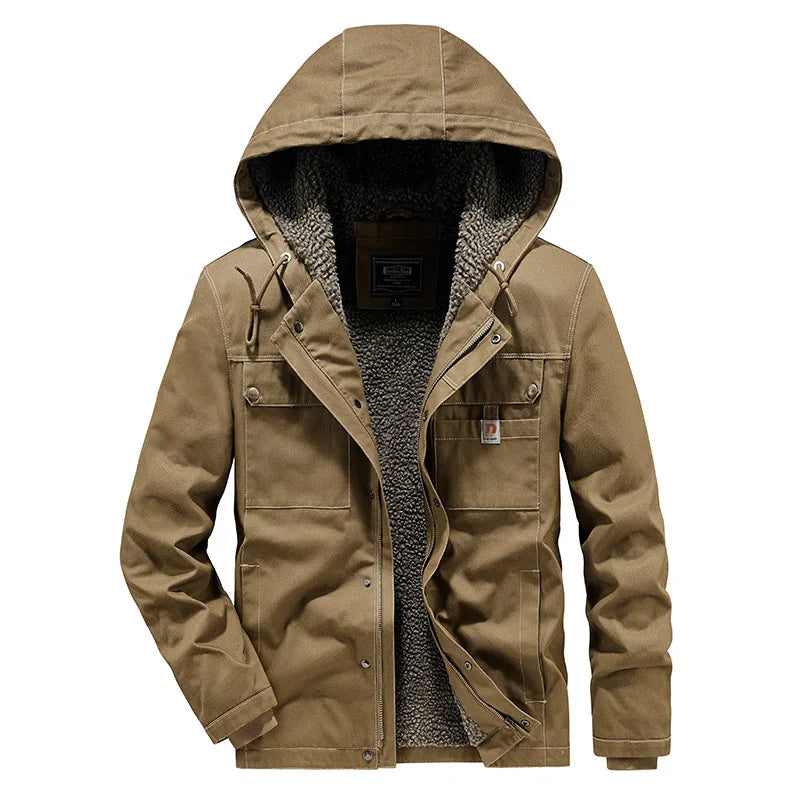 New Fashion Men Hooded Fleece Warm Down Jackets Casual Fit Coats Quality Male Cotton Multi-pockets Cargo Jackets Tooling Coats 4