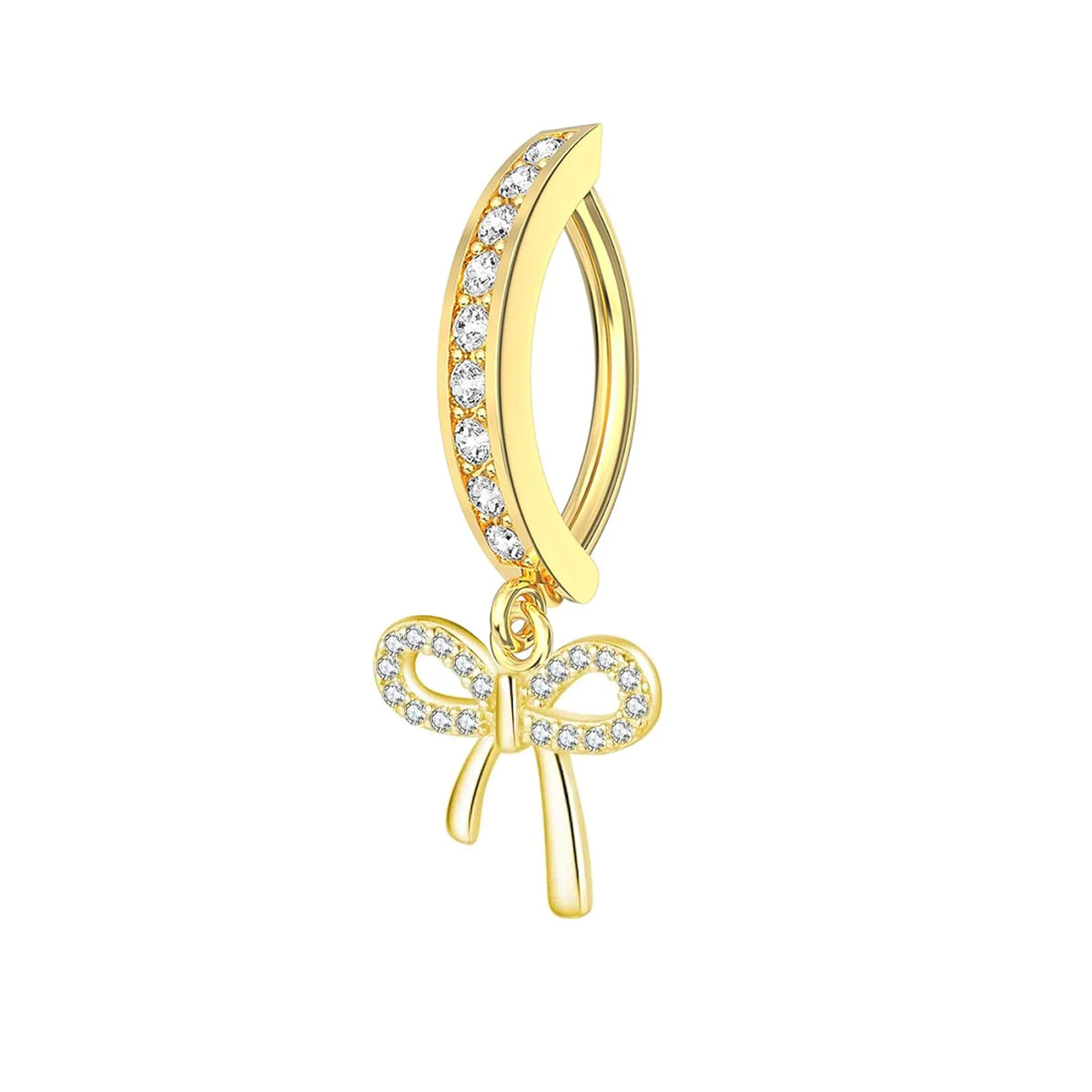 1PC Stainless Steel 14G Dangle Belly Button Ring for Women Heart Bow Reverse Hoop Clicker Navel Rings Body Piercing Jewelry