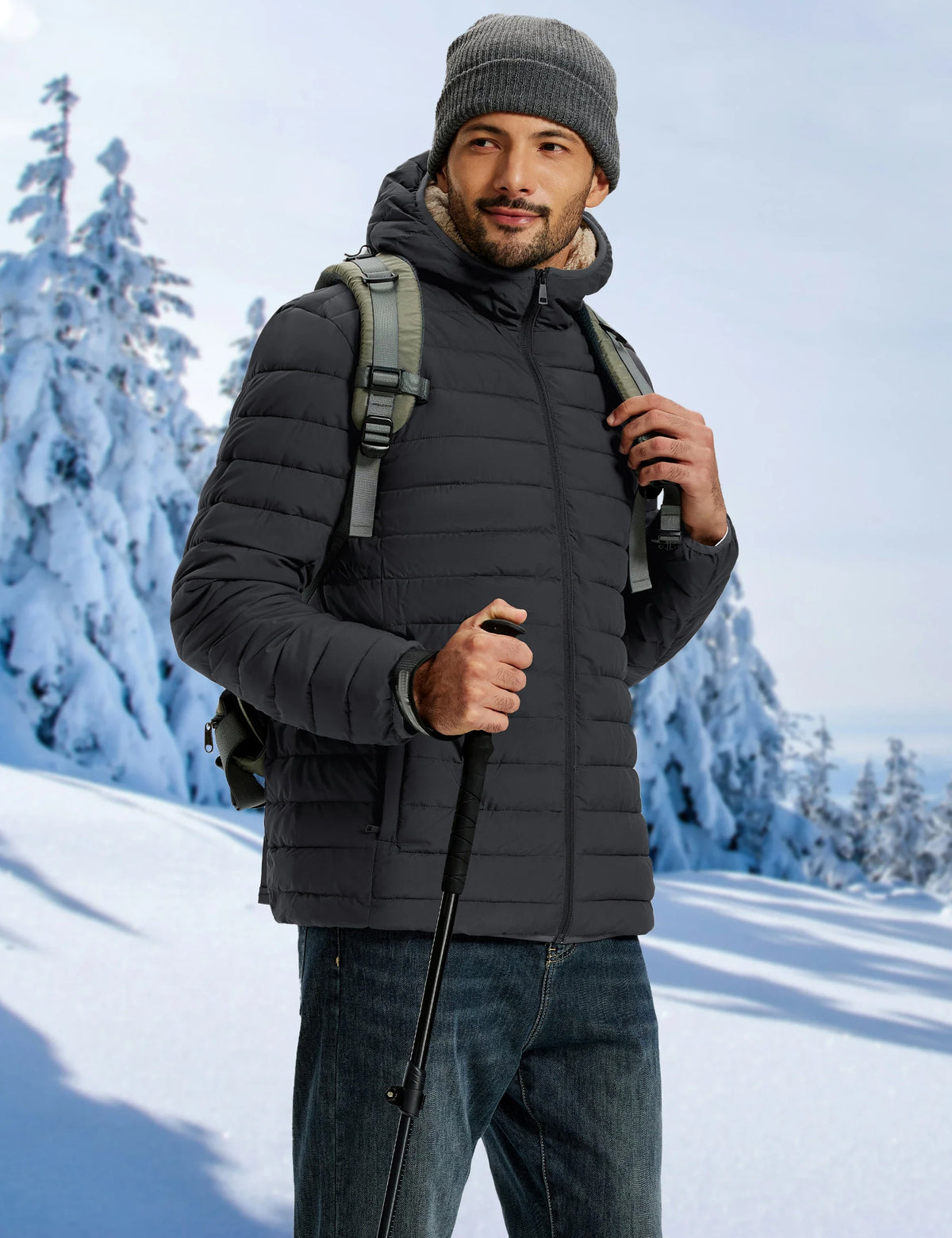 TACVASEN Men's Puffer Jacket Winter Warm Hooded Sherpa Lined Water Resistant Windproof Insulated Jacket Warm Winter Puffy Coat