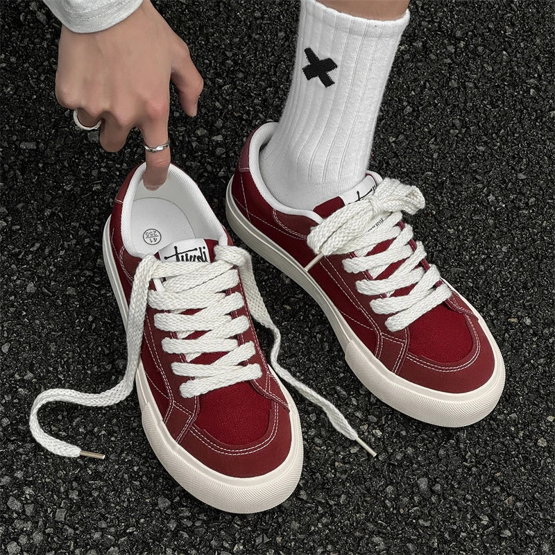 Mens Cowboy canvas Shoes Breathable Trend Mens board Shoes Thick Sole Trend Comfortable student Skateboard Trainers Footwear