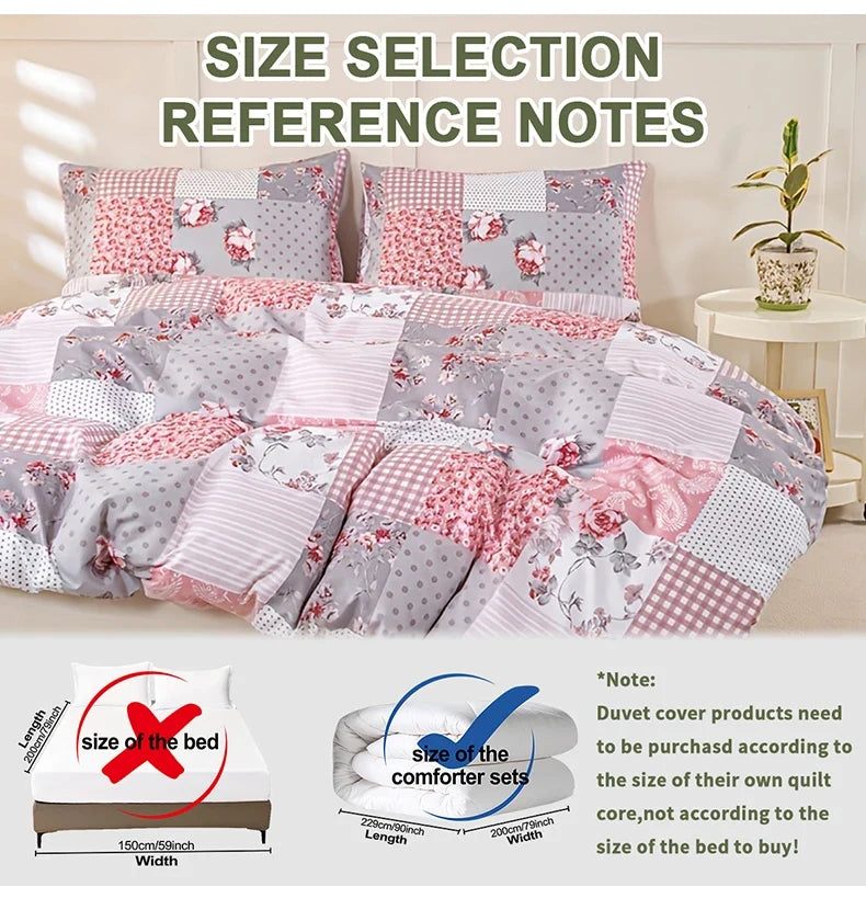 3pcs Splicing floral Pattern Duvet Cover Set, Soft Skin-Friendly Bedding Set Includes 1 Duvet Cover And 2 Pillowcases