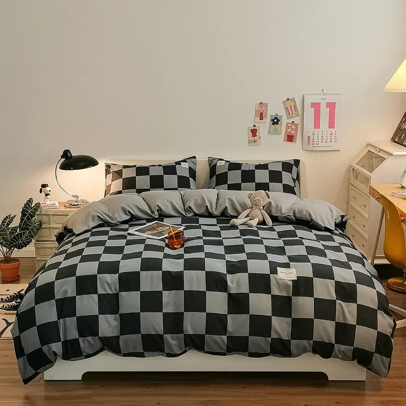 Checkerboard Bedding Comforter Set with Pillowcase bed sheet Single Full Size Bed Linen Duvet Cover Set Queen/King Double Single