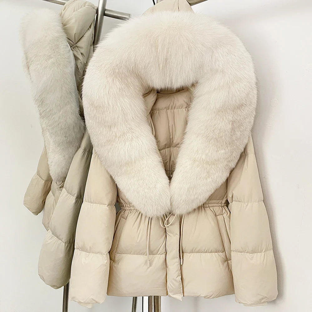 Reality Fur Jacket Real Fur Collar Duck Down Coat Female Winter Hooded Warm Fox Fur Coat Women Natural Raccoon Fur Puffer Jacket