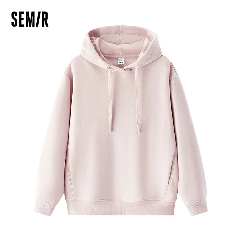 Semir Hoodie Women Fleece Lined Thermal Antibacterial Loose Fit Solid Color 2025 New Winter Casual Pullover