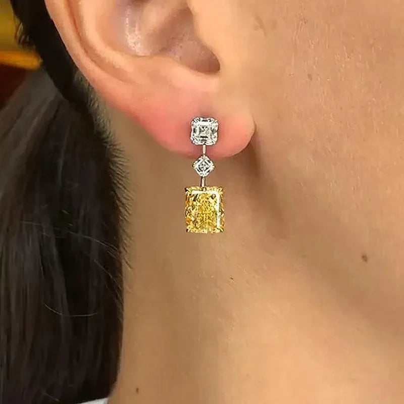 Huitan Newly Designed Women's Dangle Earrings with White/Yellow Cubic Zirconia Elegant Bridal Wedding Earrings Statement Jewelry