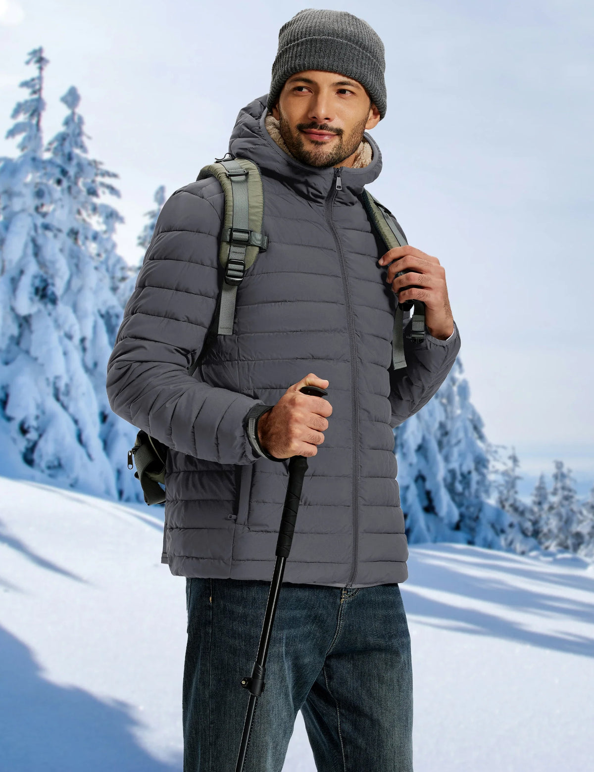TACVASEN Men's Puffer Jacket Winter Warm Hooded Sherpa Lined Water Resistant Windproof Insulated Jacket Warm Winter Puffy Coat