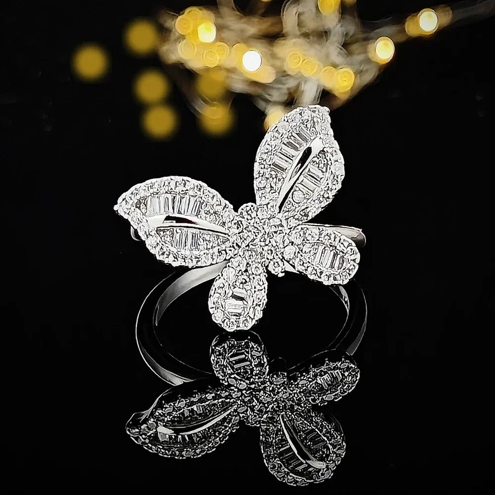 2026 New Trendy Butterfly silver color cute Fashion Ring For Women Party Gift  Jewelry Wholesale R6134