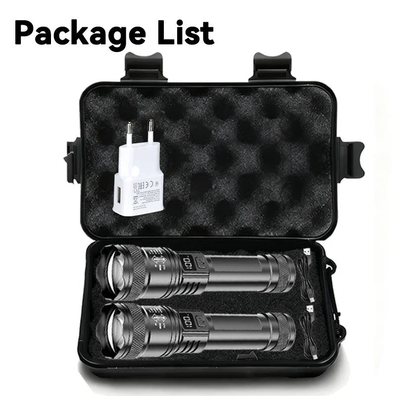 High Strong Power Led Flashlights 2000LM Tactical Torch with Display Light USB Charging Camping Fishing Emergency Zoom Lantern