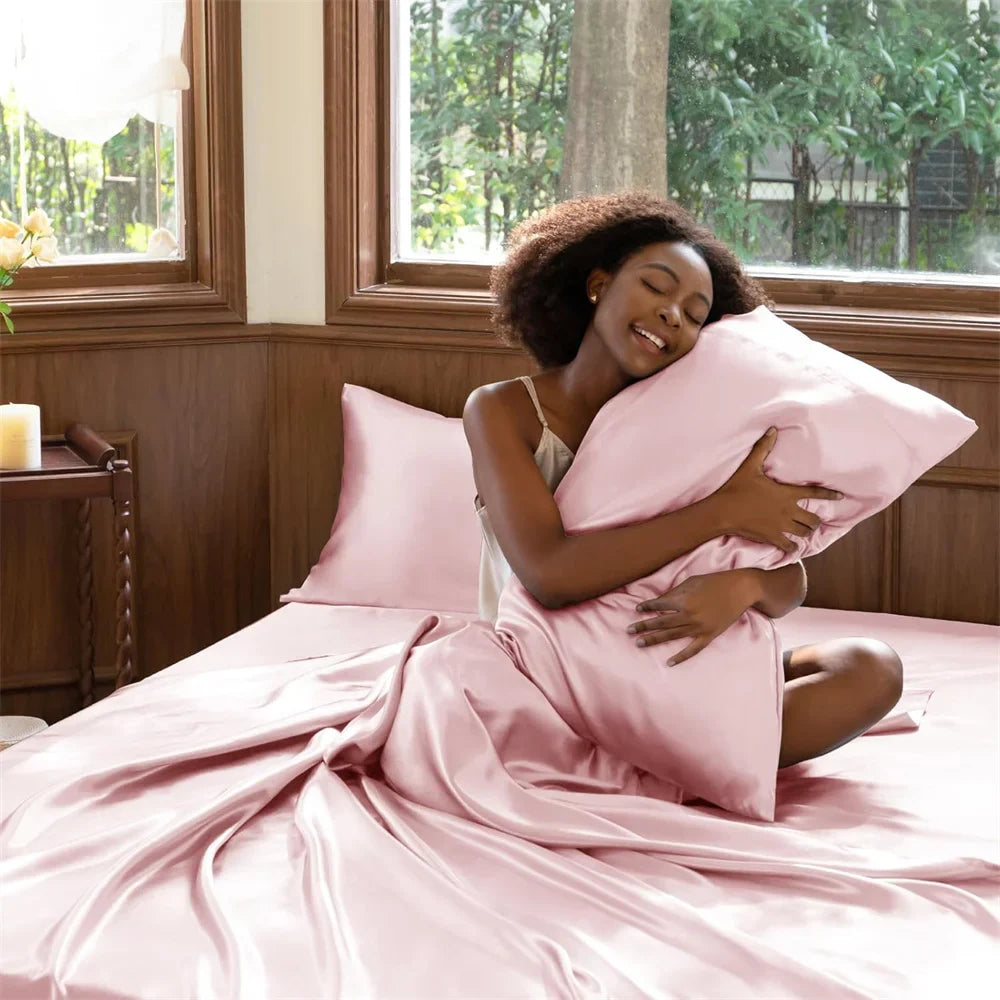 100% Mulberry Silk Bedding Set High End Silk Bed Sheets Set Luxury Smooth Duvet Cover Set Single Double Queen King Size Bedsheet