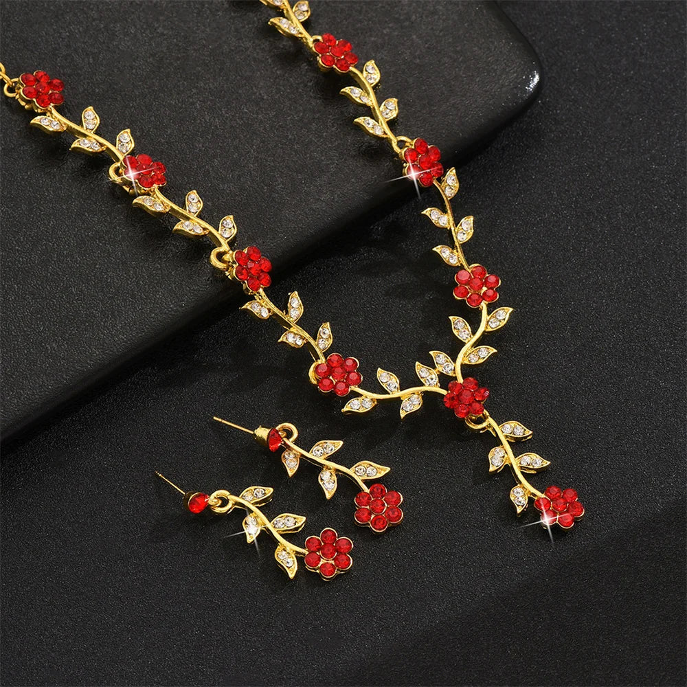 Sweet Jewelry Set Exquisite Rhinestone Pendant Banquet Party Women Fashion Romantic Crystal Necklace Earring Accessory Set