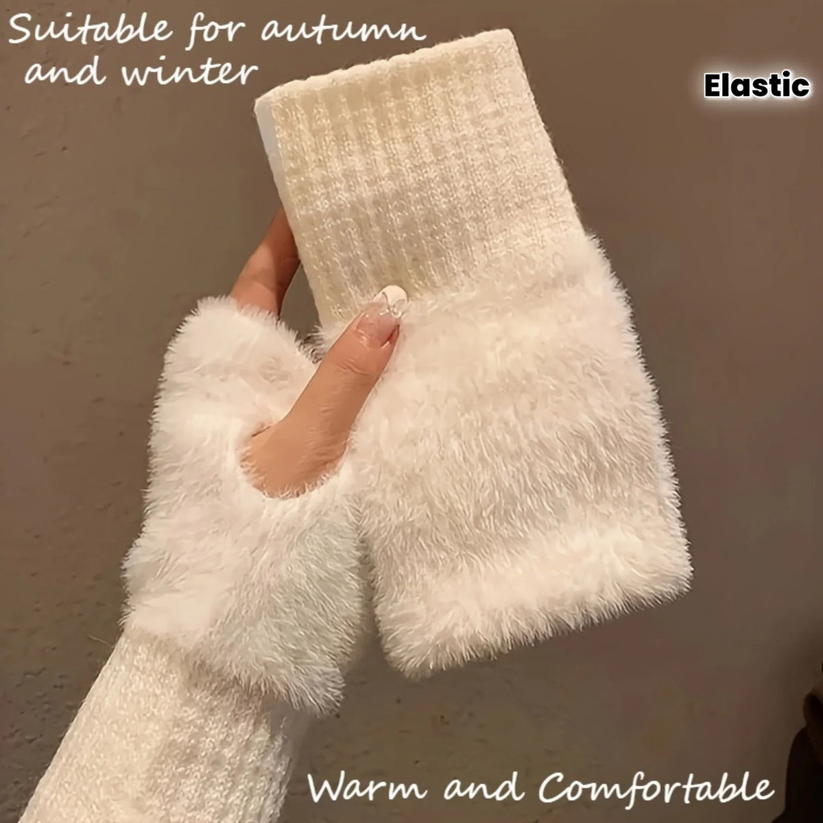 Women'S Luxury Plush Fleece-Lined Winter Gloves - Thick Warm Half-Finger Gloves with Elastic Cuffs Winter Gloves For Women