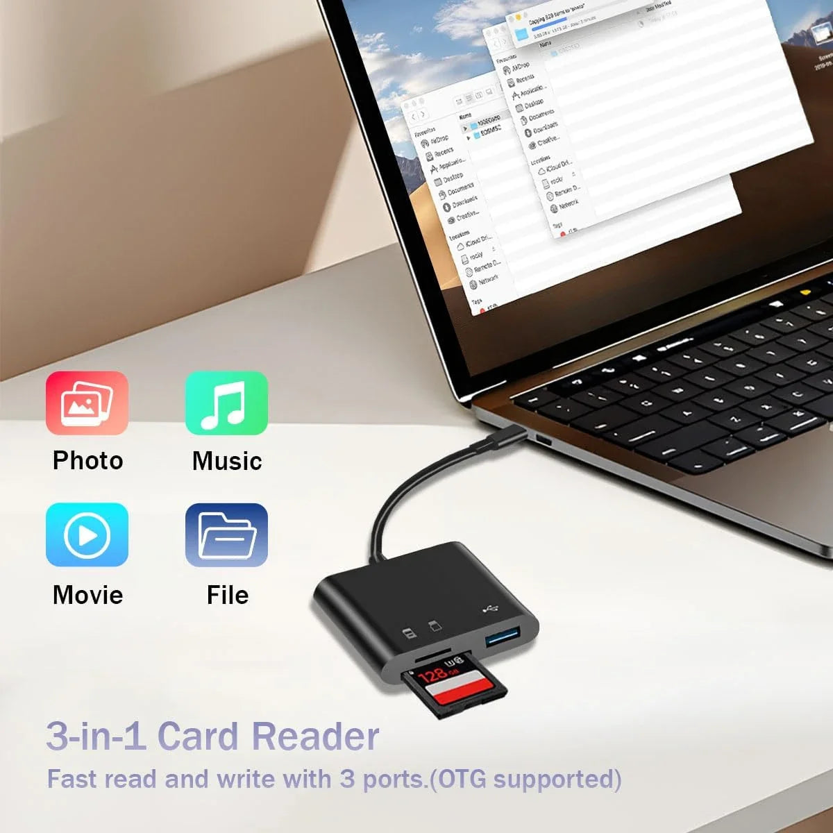 USB C SD Card Reader for iPhone 15-17 iPad Mac pro Air with USB a Port Micro SD Memory Card Adapter Camera Card Reader