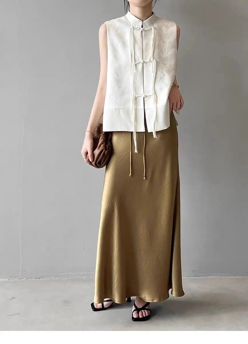 2026 spring new chinese new style plate buckle waistcoat jacket jacquard stand collar sleeveless retro women cheongsam waistcoat