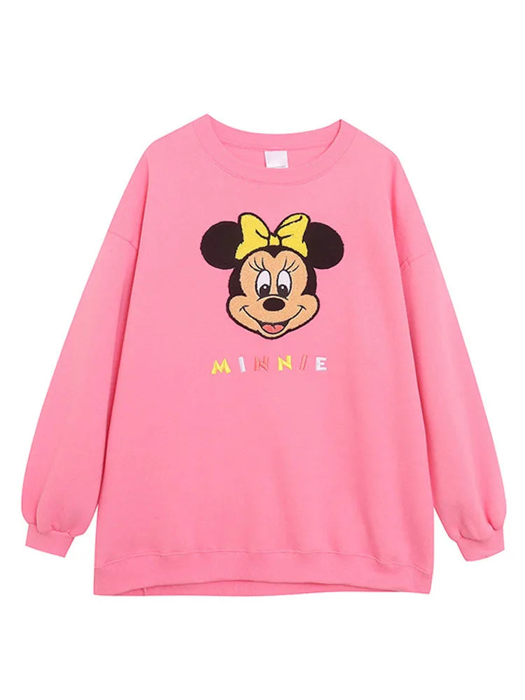 Disney World Disneyland Embroidery Sweatshirt Women Casual Fleece Jumper Mickey Daisy Duck Cartoon Loose Pullover Top O Neck