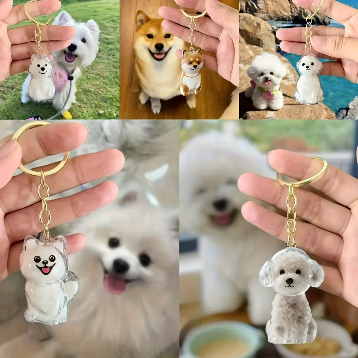 Transparent Cute Dog Pendant Keychain Creative Pet Hair Storage Capsule Hanging Ornament for Pet Lover DIY Pet Memorial Keychain