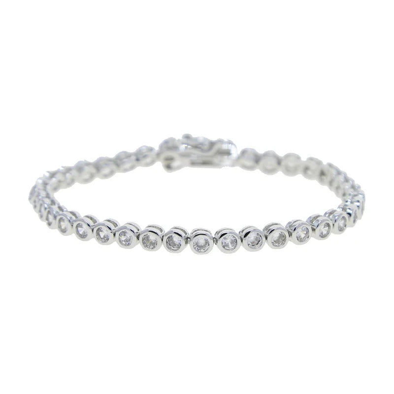 Geometric High Quality Fashion Women Jewelry Bezel Set Round Shaped Tennis Chain Bracelet Necklace Set