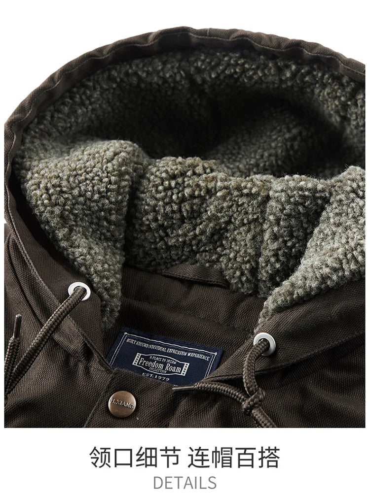 New Fashion Men Hooded Fleece Warm Down Jackets Casual Fit Coats Quality Male Cotton Multi-pockets Cargo Jackets Tooling Coats 4