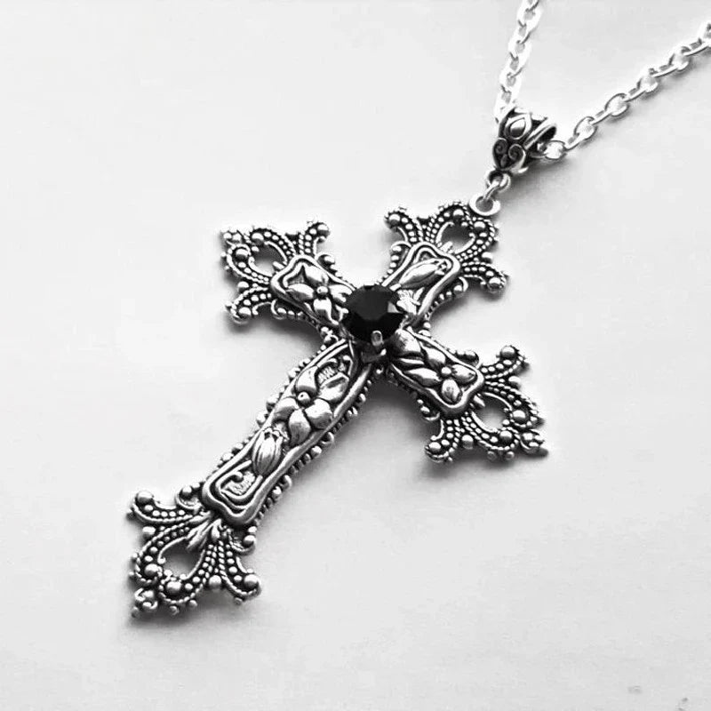 Y2K Punk Crystal Big Cross Pendant Necklaces for Women Men Gothic Irregular Cross Clavicle Chain Necklaces Jewelry