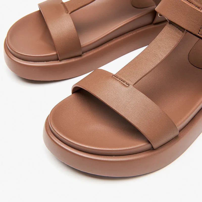 BeauToday Summer Gladiator Sandals Women Calfskin Leather Open Toe T-bar Strap Hook & Loop  Summer Ladies Shoes Handmade 07130