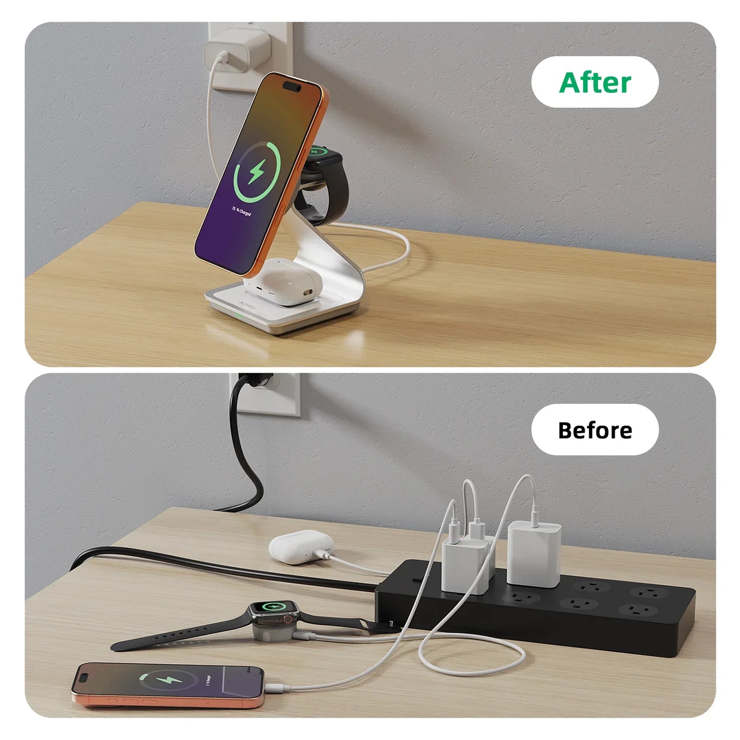 Bonola Magnetic 3 in 1 Wireless Charger for iPhone 17/16/15/13/14/12 30W Wireless Charging Station for Apple Watch/AirPods Pro