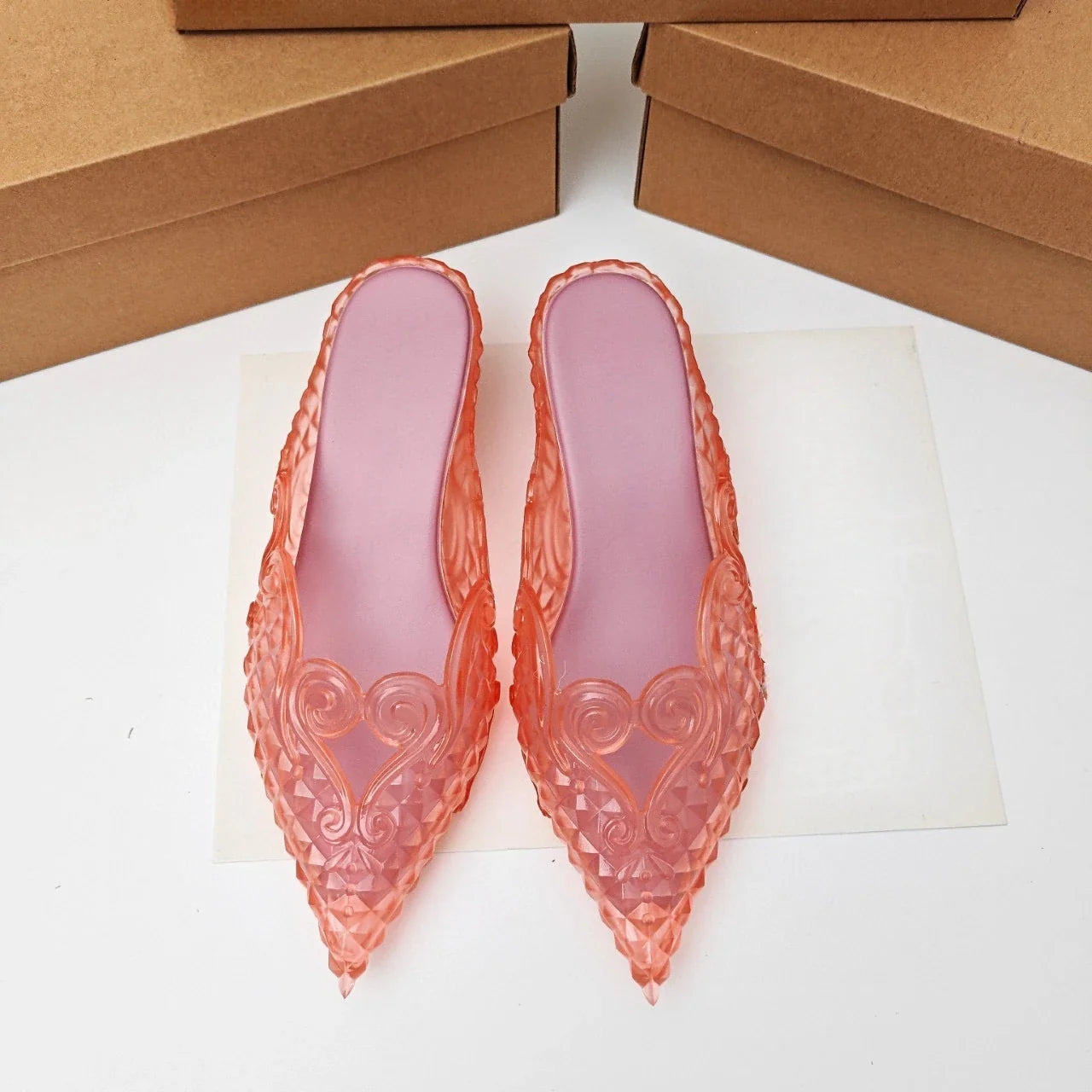 Original Brand Style Women Pointed-toe Crystal High Heel Slippers  Girl Retro Elegance Slippe Ladies Fashion witch Summer Slides