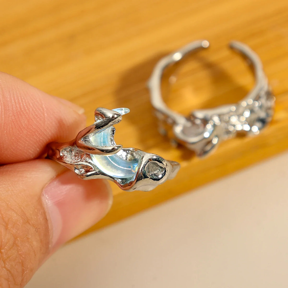 Vintage Y2K Irregular Sun Moon Open Ring for Women Men Adjustable Metal Punk Finger Rings Fashion Party Jewelry Lovers Gifts