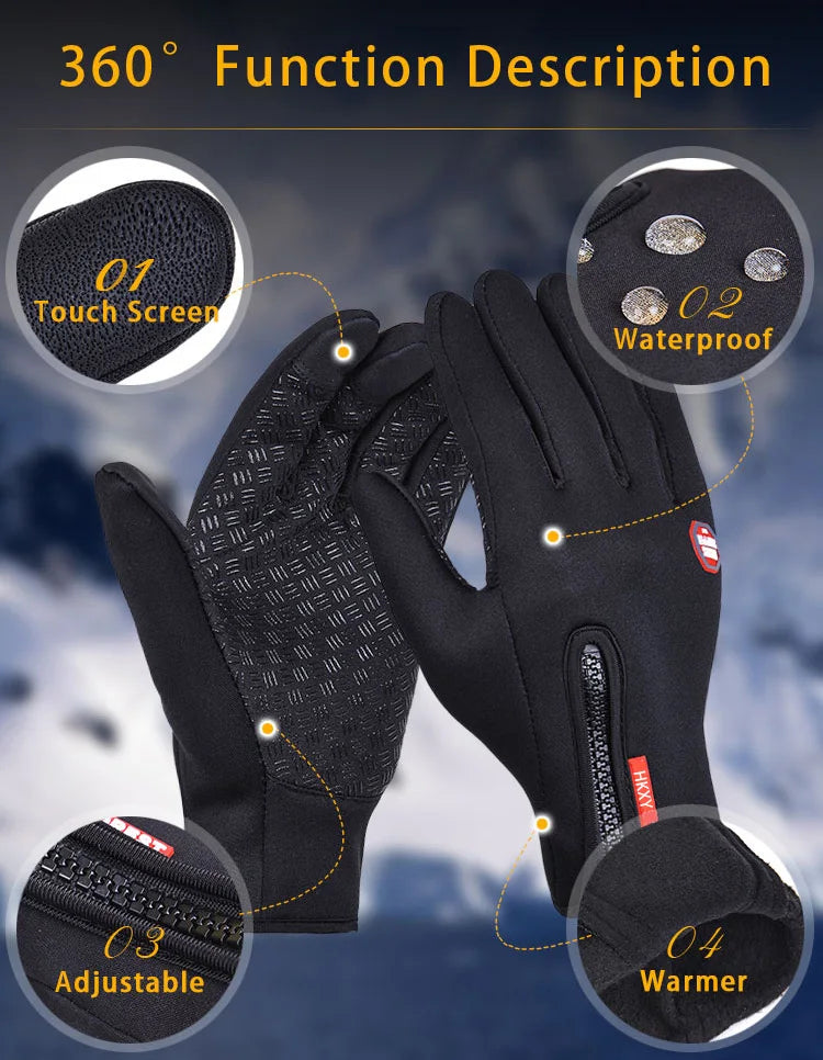 Winter Cycling Gloves Men Women Motorcycle Fleece Sport Zipper Autumn Touch Screen Warm Water-Repellent Windproof Non-slip Glove