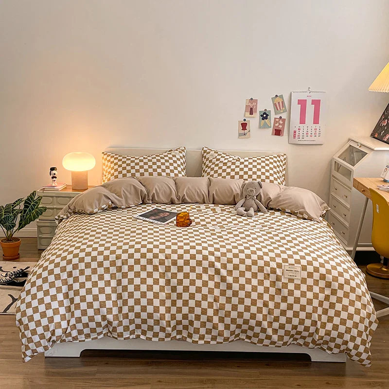 Checkerboard Bedding Comforter Set with Pillowcase bed sheet Single Full Size Bed Linen Duvet Cover Set Queen/King Double Single