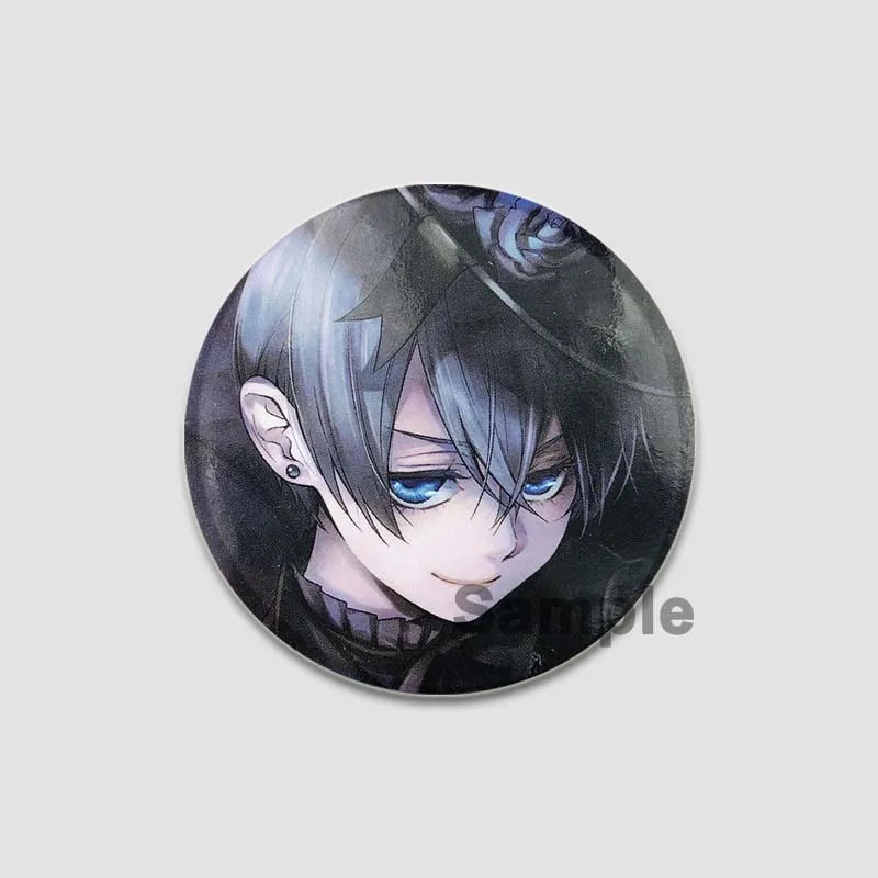 58MM Cartoon Comics Black Butler Creative DIY Badge Tinplate Plastic Pins Button Brooches for Backpack Accessories Jewelry Gifts