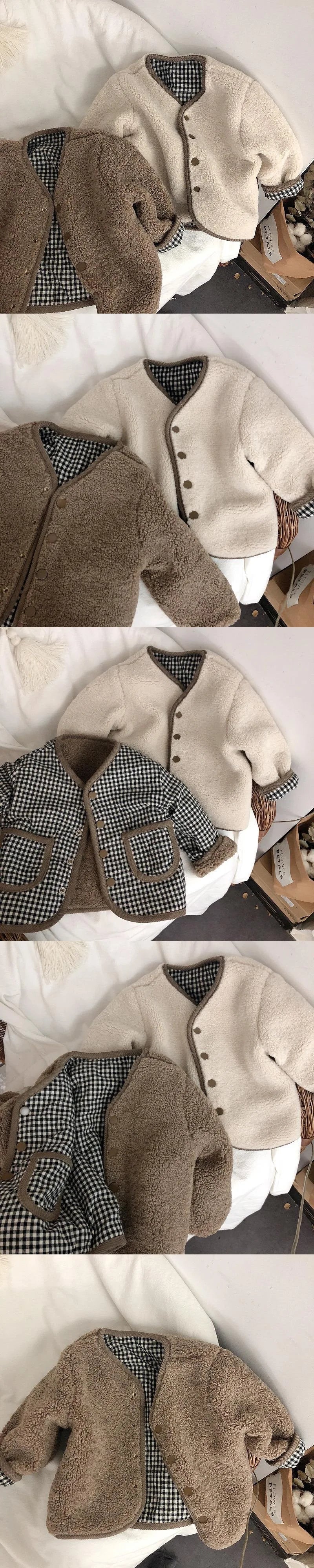 HoneyCherry Autumn and Winter New Warm Jacket Children Two Sides Wear Plaid Plush Jacket Kids Jackets