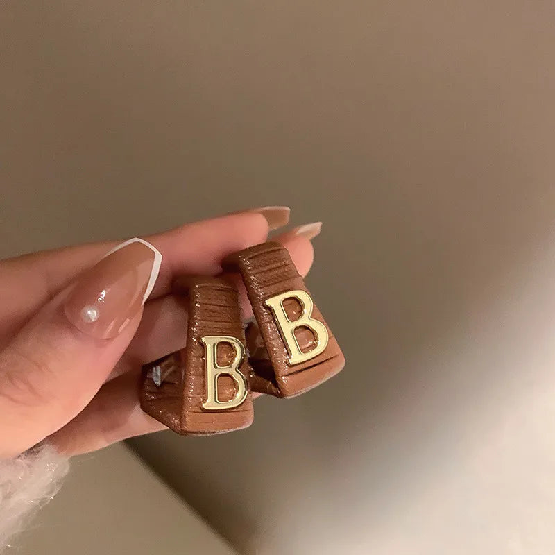 28 Colors Zebra Pu Leather Square Hoop Earrings For Women Fashion Jewelry Letter Alphabet Geometric Stripe Pendientes Mujer