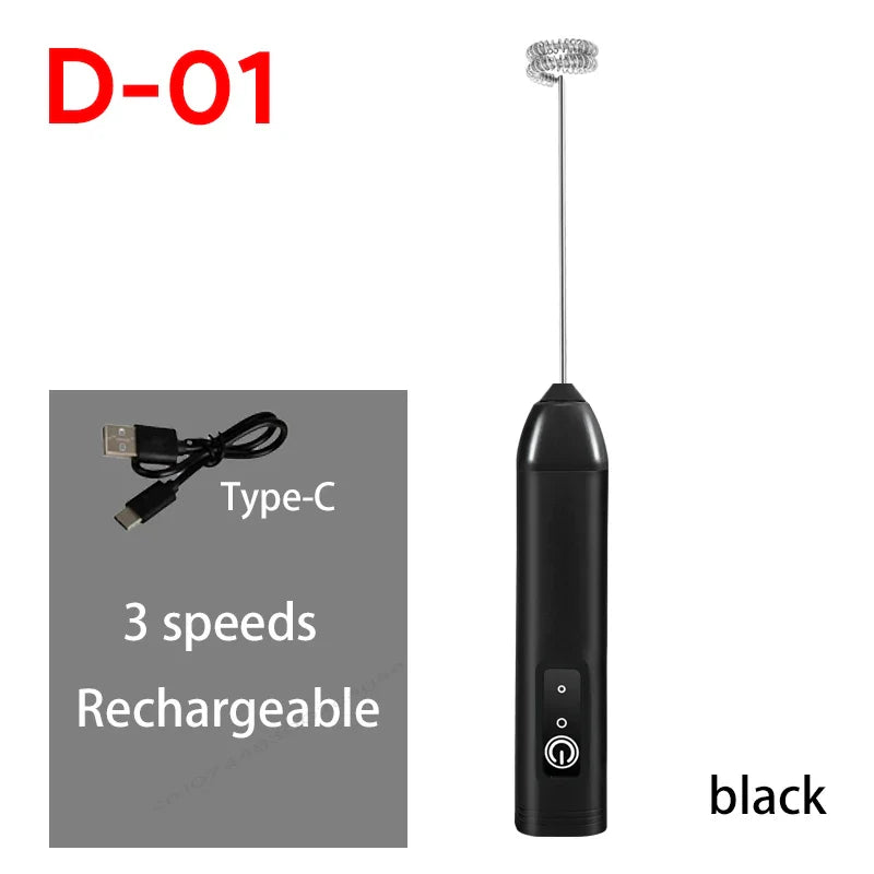 HOT  Electric Milk Frother + Egg Beater Wireless Type-C Charging 3 Speeds Mini Handheld Foam Maker Coffee Whisk Cooking Tools