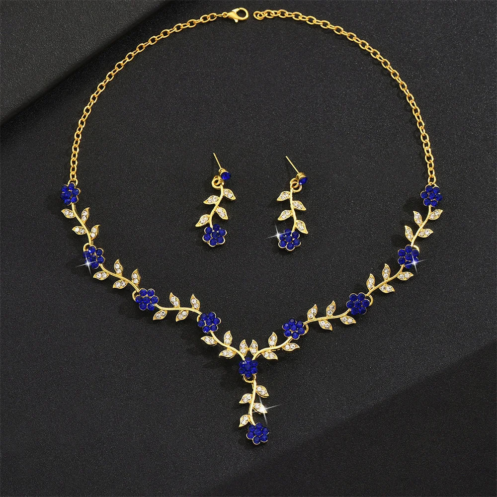 Sweet Jewelry Set Exquisite Rhinestone Pendant Banquet Party Women Fashion Romantic Crystal Necklace Earring Accessory Set