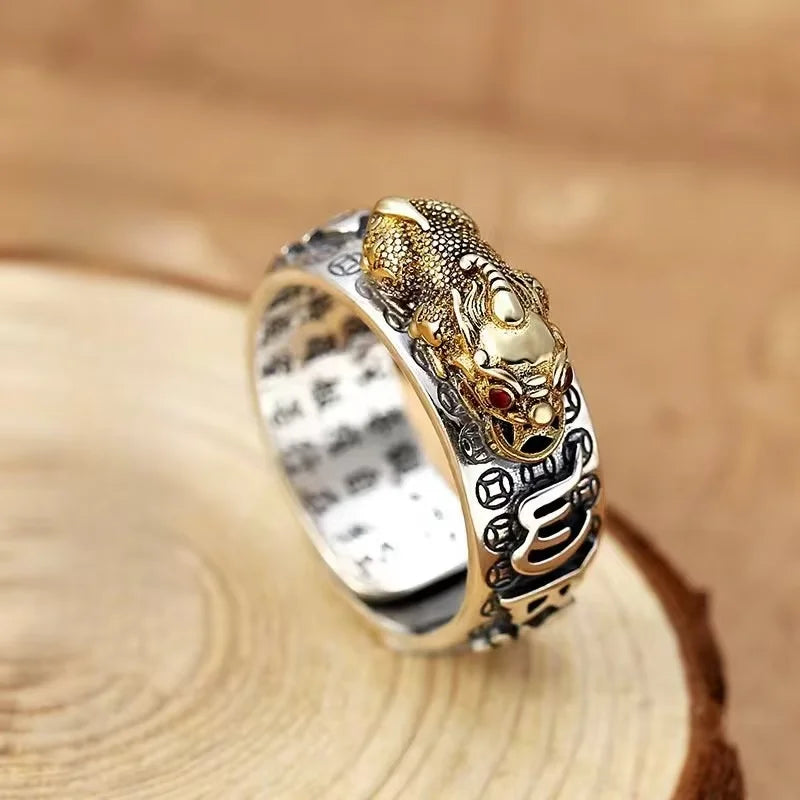 Chinese Feng Shui Pixiu Ring Silver Plated Copper Coins Adjustable Rings for Women Men Amulet Wealth Lucky Jewelry Birthday Gift
