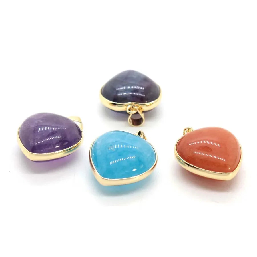 Charms Natural Healing Crystal Heart Stone Pendants For Women Necklace DIY Amethyst Rose Quartz Fluorite Aquamarine Men Jewelry
