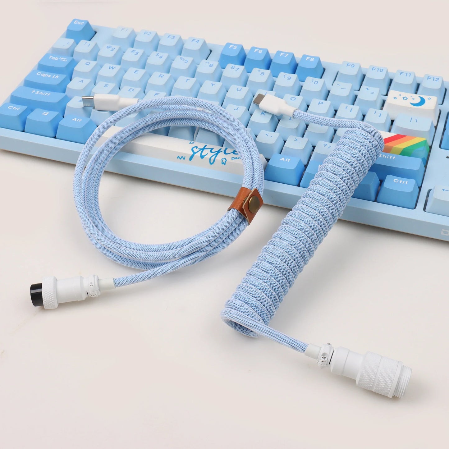 【LANO】Coiled Cable Braided Double-Sleeved Mechanical Keyboard detachable connector use Type-C to C Cable for Mechanical Keyboard