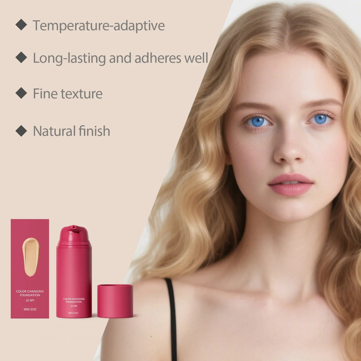 Color Changing Foundation Natural Color Spf15 Sun Protection Makeup Full Coverage Even Skin Tone Lightweight Moisturizing Makeup