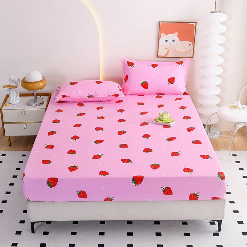 Red Flower Printed Bed Sheet Sets Queen/King Size sabanas cama matrimonial Reactive Printed Fitted Bedsheets for Double Bed