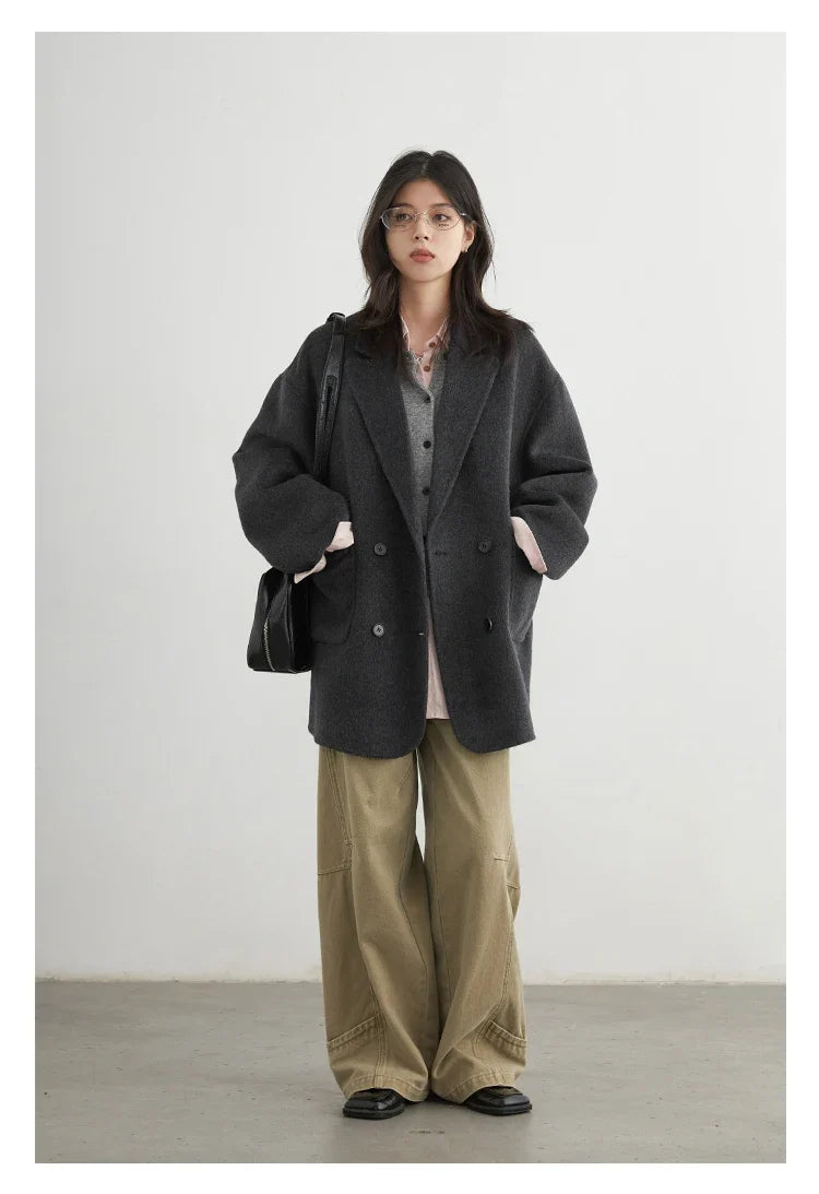 CHIC VEN New Women Woolen Coat Loose Solid Mid-length Double-sided Oversized Office Ladies Jackets Outerwear Autumn Winter 2026