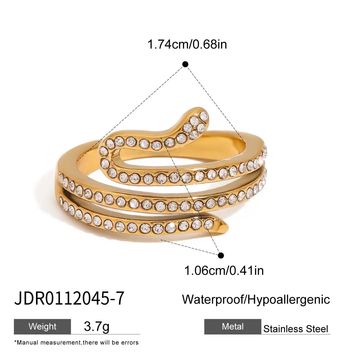 Uworld Fashion Zircon Serpentine Bracelet Ring Stainless Steel Finger Bracelet Stackable Chain Women's Accessories Party Gift