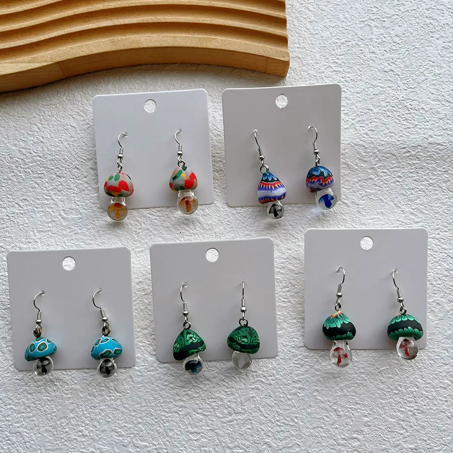 New Cute Polymer Clay Mushroom Acrylic Drop Earrings for Women Cartoon Colorful Flower Pendant Earring 2024 Trend Jewelry Gift